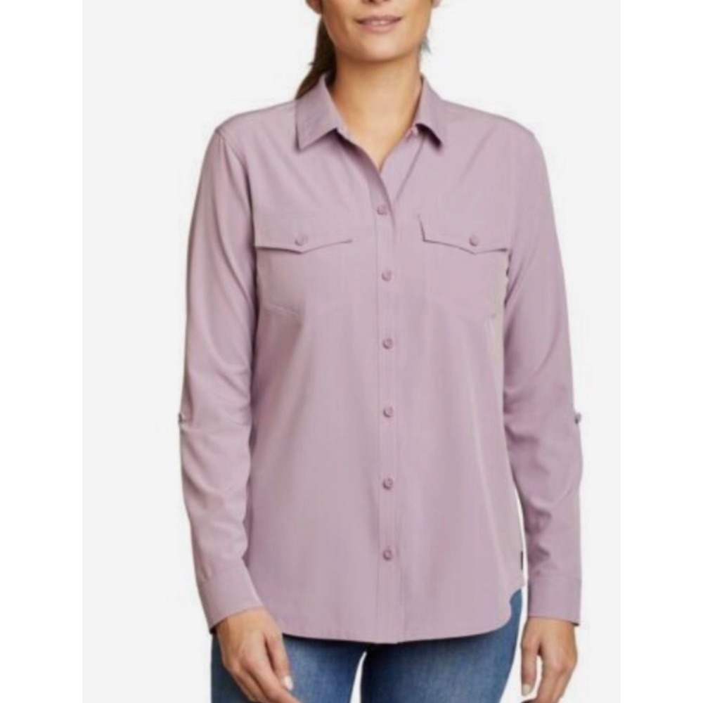 NWT Eddie Bauer Departure Shirt Womens XL Purple Long Sleeve Stretch Hike Travel